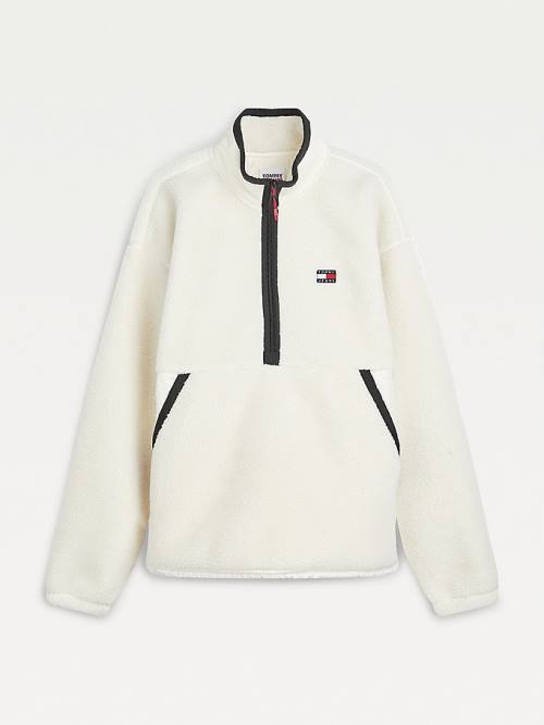 Tommy Hilfiger Cozy Tommy Badge Sherpa Half-Zip Sweatshirt Kapüşonlu Sweatshirt Erkek Beyaz | TH516KGU