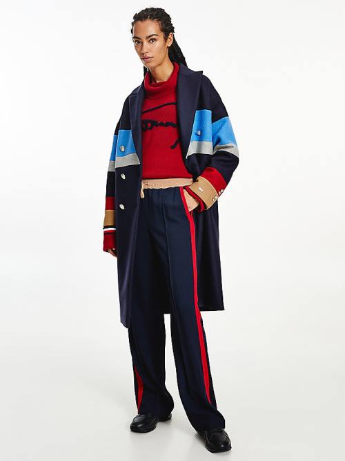 Tommy Hilfiger Crepe Colour-Blocked Drawstring Belli Pantolon Kadın Mavi | TH267WNA