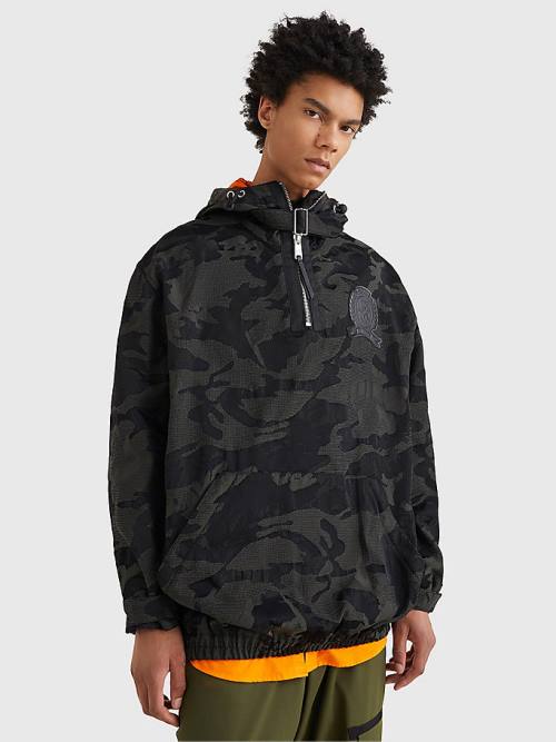 Tommy Hilfiger Crest Camo Print Pull-On Kukuletalı Kaban Erkek Siyah | TH596EHA