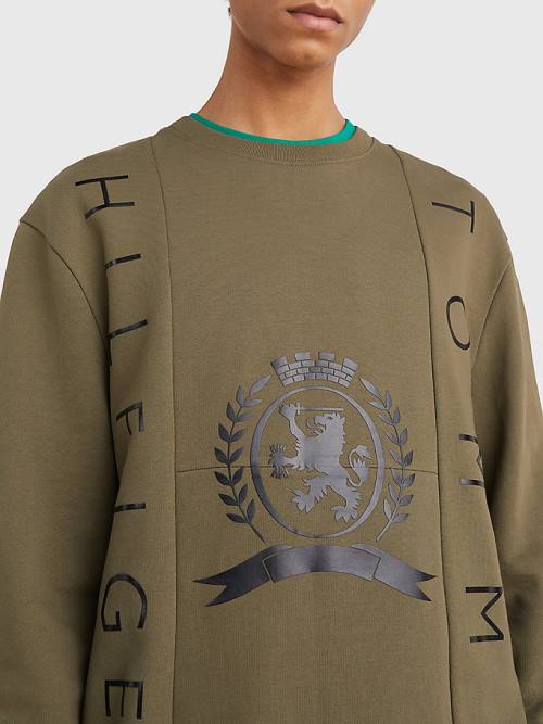 Tommy Hilfiger Crest Crew Neck Sweatshirt Erkek Haki | TH947KTW