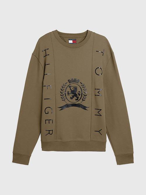 Tommy Hilfiger Crest Crew Neck Sweatshirt Erkek Haki | TH947KTW