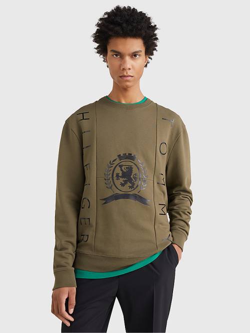 Tommy Hilfiger Crest Crew Neck Sweatshirt Erkek Haki | TH947KTW