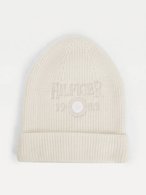 Tommy Hilfiger Crest Embroidery Beanie Şapka Erkek Beyaz | TH016PYN