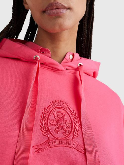 Tommy Hilfiger Crest Embroidery Kapüşonlu Sweatshirt Kadın Pembe | TH259HDZ