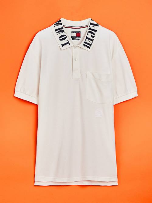 Tommy Hilfiger Crest Embroidery Organic Pamuklu Polo Yaka Tişört Erkek Beyaz | TH413CZH