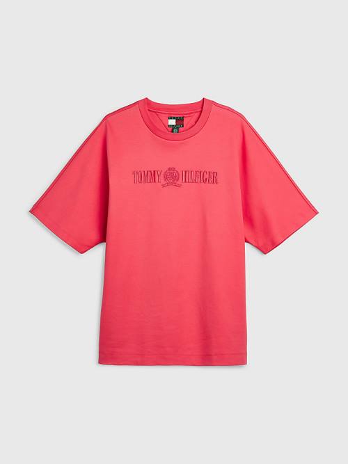 Tommy Hilfiger Crest Embroidery Organic Pamuklu Tişört Erkek Pembe | TH603OUK