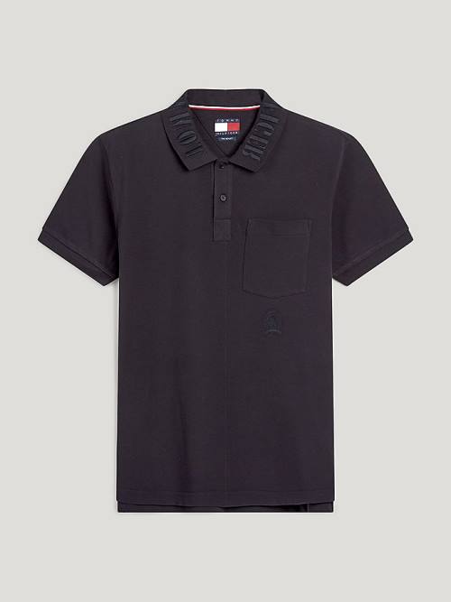 Tommy Hilfiger Crest Embroidery Organic Pamuklu Polo Yaka Tişört Erkek Siyah | TH690GKZ