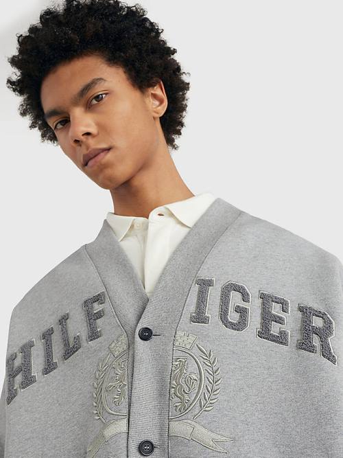 Tommy Hilfiger Crest Embroidery Prep Cardigan Sweatshirt Erkek Gri | TH836IZU