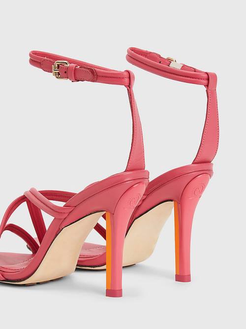 Tommy Hilfiger Crest High Heel Askılı Deri Sandalet Kadın Pembe | TH079OEK