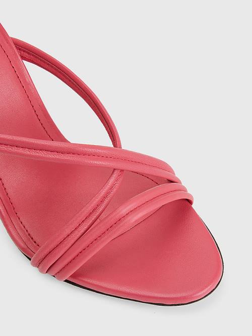 Tommy Hilfiger Crest High Heel Askılı Deri Sandalet Kadın Pembe | TH079OEK