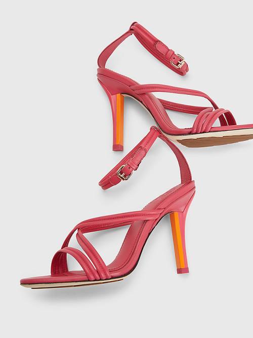 Tommy Hilfiger Crest High Heel Askılı Deri Sandalet Kadın Pembe | TH079OEK