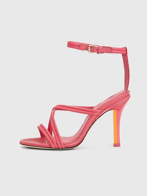 Tommy Hilfiger Crest High Heel Askılı Deri Sandalet Kadın Pembe | TH079OEK