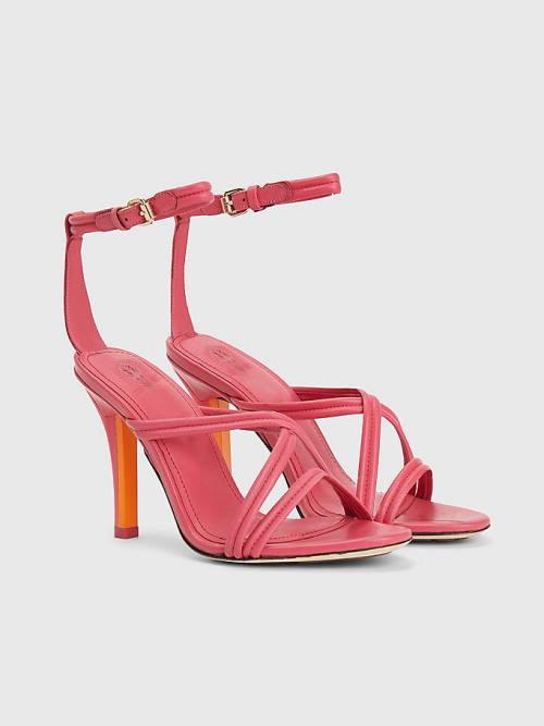 Tommy Hilfiger Crest High Heel Askılı Deri Sandalet Kadın Pembe | TH079OEK