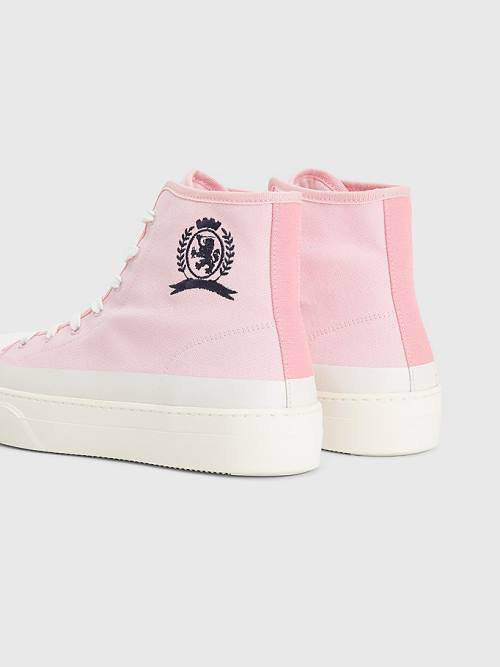 Tommy Hilfiger Crest Kanvas High Top Spor Ayakkabı Erkek Pembe | TH140STD