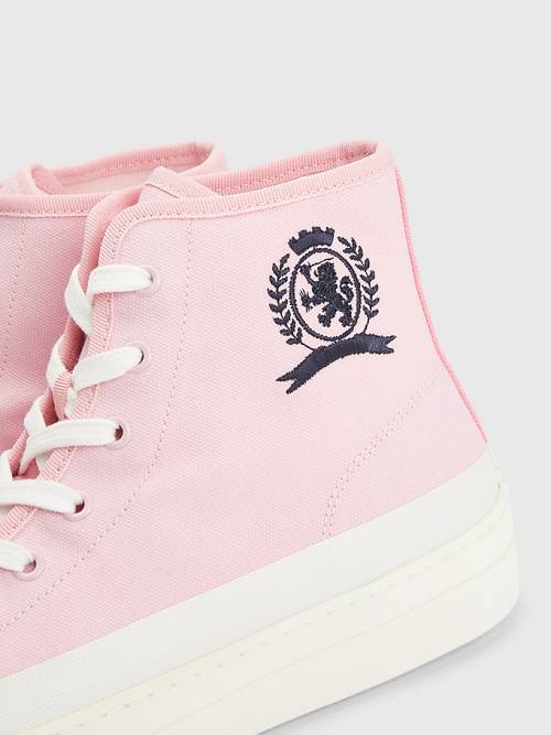 Tommy Hilfiger Crest Kanvas High Top Spor Ayakkabı Erkek Pembe | TH140STD