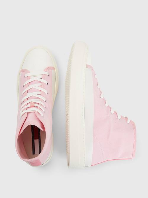 Tommy Hilfiger Crest Kanvas High Top Spor Ayakkabı Erkek Pembe | TH140STD