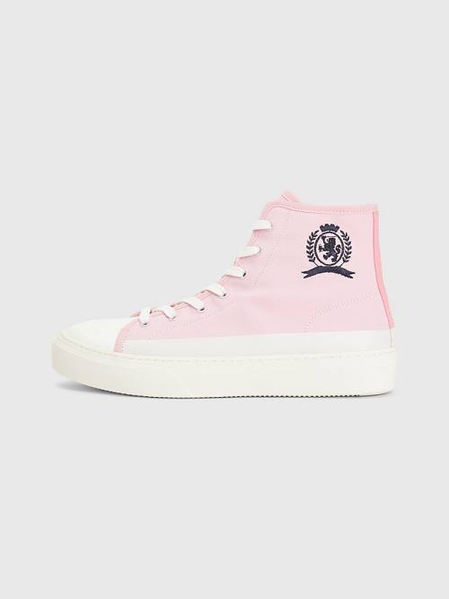 Tommy Hilfiger Crest Kanvas High Top Spor Ayakkabı Erkek Pembe | TH140STD