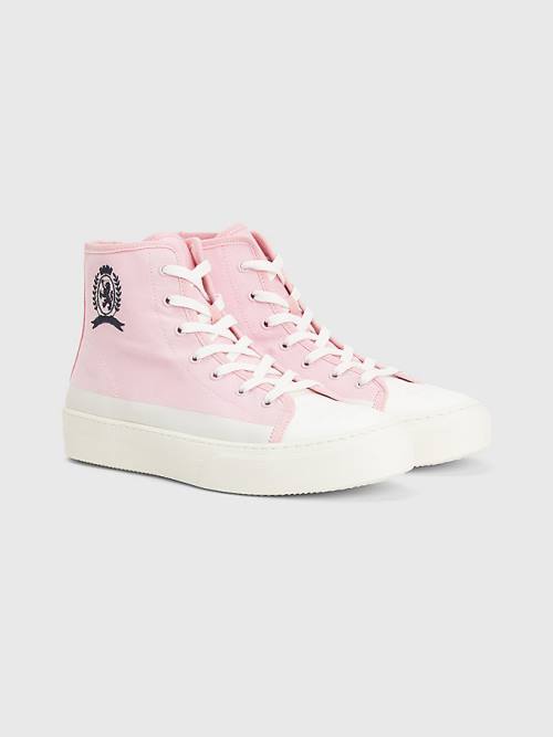 Tommy Hilfiger Crest Kanvas High Top Spor Ayakkabı Erkek Pembe | TH140STD