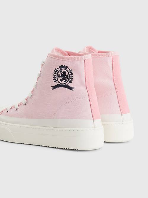 Tommy Hilfiger Crest Kanvas High Top Spor Ayakkabı Kadın Pembe | TH421AIH