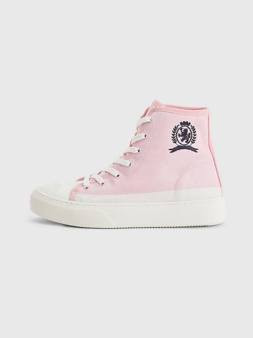 Tommy Hilfiger Crest Kanvas High Top Spor Ayakkabı Kadın Pembe | TH421AIH