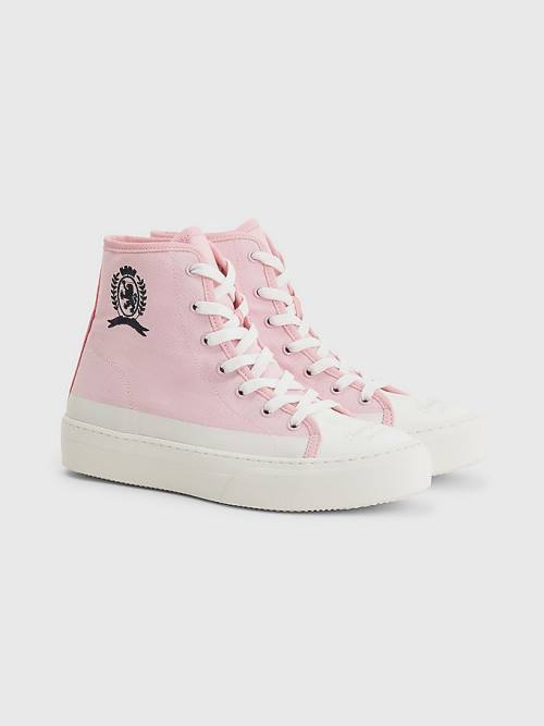 Tommy Hilfiger Crest Kanvas High Top Spor Ayakkabı Kadın Pembe | TH421AIH