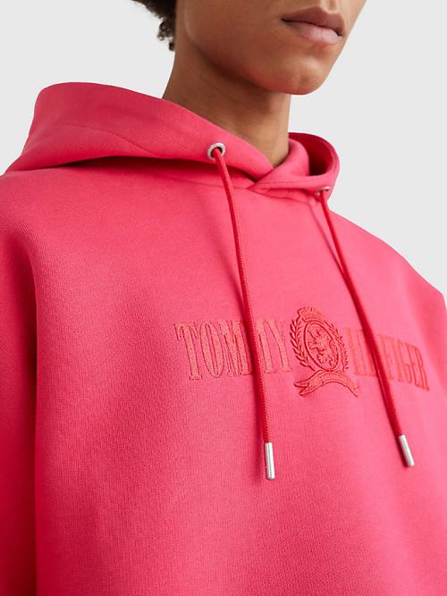 Tommy Hilfiger Crest Kapüşonlu Sweatshirt Erkek Pembe | TH679KNF