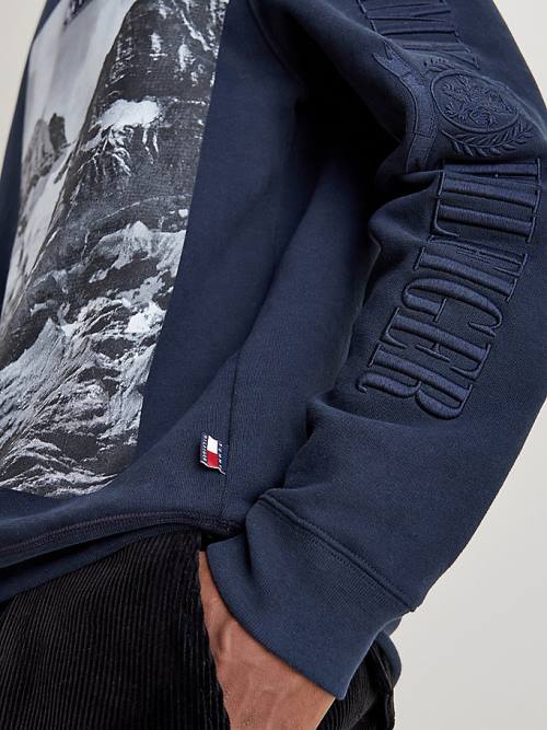 Tommy Hilfiger Crest Landscape Print Sweatshirt Erkek Mavi | TH980UIY