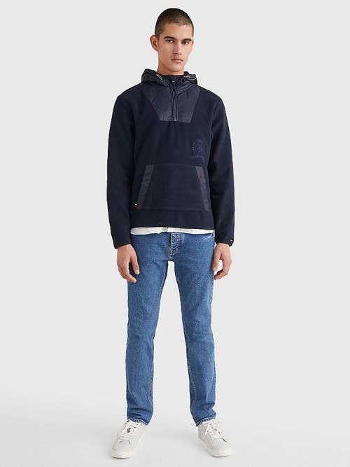 Tommy Hilfiger Crest Polar Fleece Relaxed Fit Kapüşonlu Sweatshirt Erkek Mavi | TH796PEU