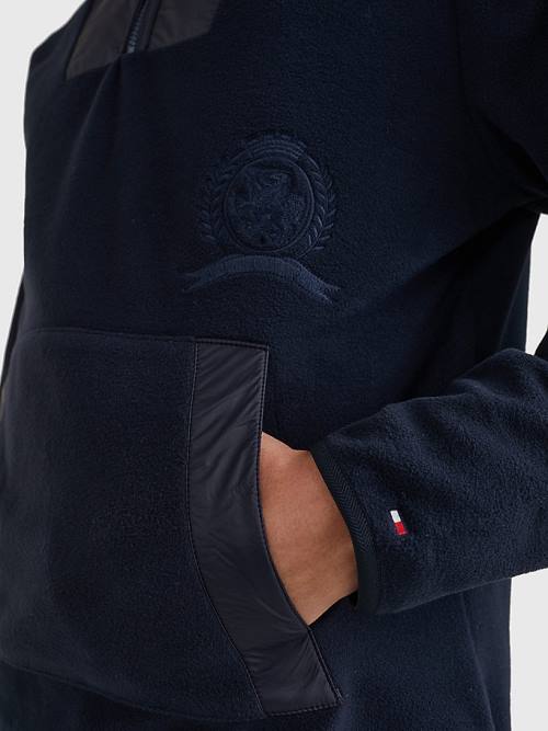 Tommy Hilfiger Crest Polar Fleece Relaxed Fit Kapüşonlu Sweatshirt Erkek Mavi | TH796PEU