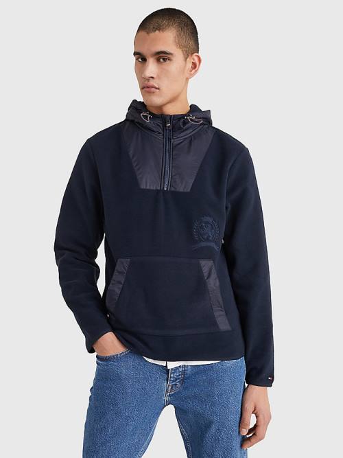 Tommy Hilfiger Crest Polar Fleece Relaxed Fit Kapüşonlu Sweatshirt Erkek Mavi | TH796PEU