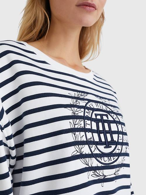 Tommy Hilfiger Crest Stripe Relaxed Sweatshirt Kadın Bej Rengi | TH436TGW