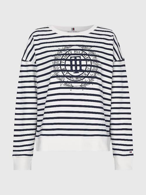 Tommy Hilfiger Crest Stripe Relaxed Sweatshirt Kadın Bej Rengi | TH436TGW