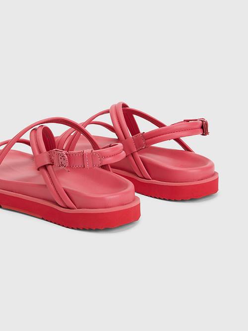 Tommy Hilfiger Crest Tokalı Deri Sandalet Kadın Pembe | TH630YUM