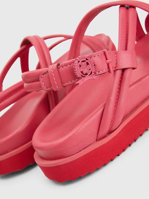 Tommy Hilfiger Crest Tokalı Deri Sandalet Kadın Pembe | TH630YUM