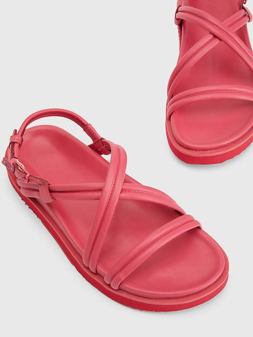 Tommy Hilfiger Crest Tokalı Deri Sandalet Kadın Pembe | TH630YUM