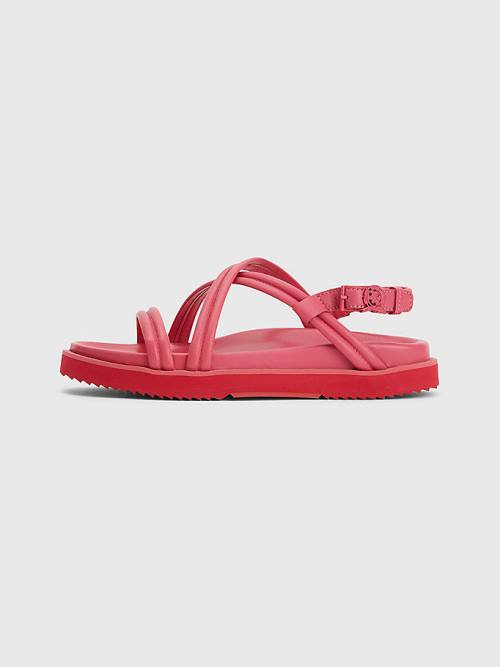 Tommy Hilfiger Crest Tokalı Deri Sandalet Kadın Pembe | TH630YUM