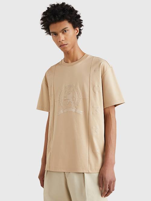 Tommy Hilfiger Crest Tonal Logo Tişört Erkek Bej Rengi | TH270PCD