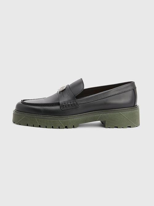 Tommy Hilfiger Crest Tıknaz Deri Loafers Elbise Ayakkabı Erkek Siyah | TH649TYE