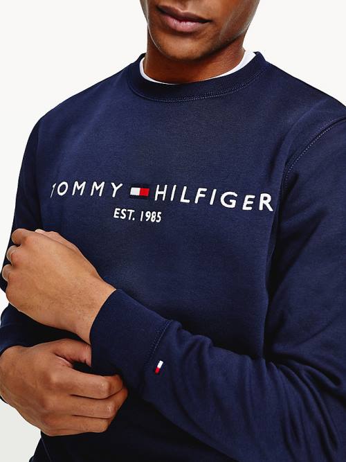 Tommy Hilfiger Crew Neck Logo Sweatshirt Erkek Mavi | TH290EBL