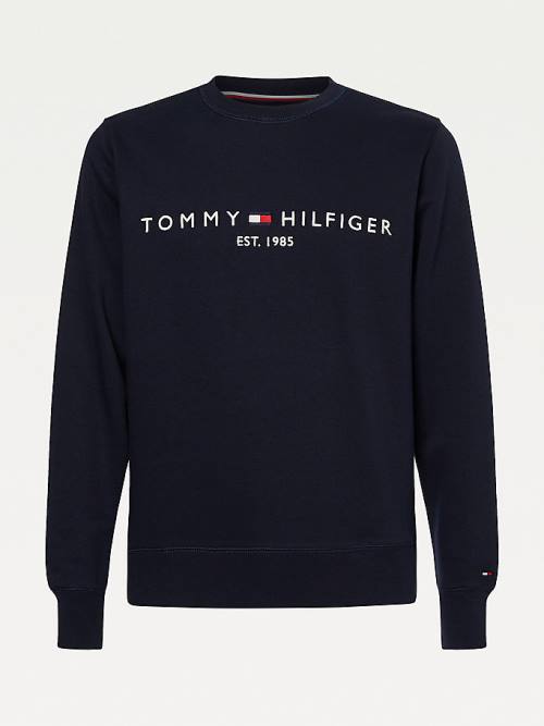 Tommy Hilfiger Crew Neck Logo Sweatshirt Erkek Mavi | TH290EBL