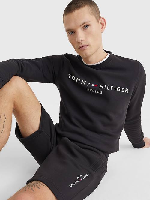 Tommy Hilfiger Crew Neck Logo Sweatshirt Erkek Siyah | TH635XMF