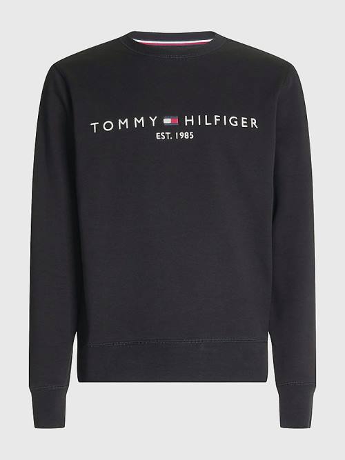 Tommy Hilfiger Crew Neck Logo Sweatshirt Erkek Siyah | TH635XMF