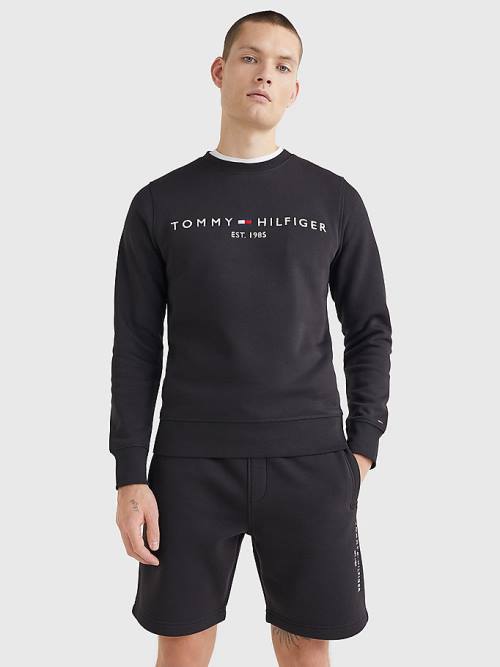 Tommy Hilfiger Crew Neck Logo Sweatshirt Erkek Siyah | TH635XMF