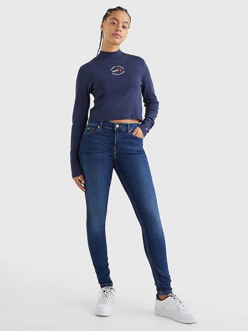 Tommy Hilfiger Cropped Fit Long Sleeve Tişört Kadın Mavi | TH354ENB