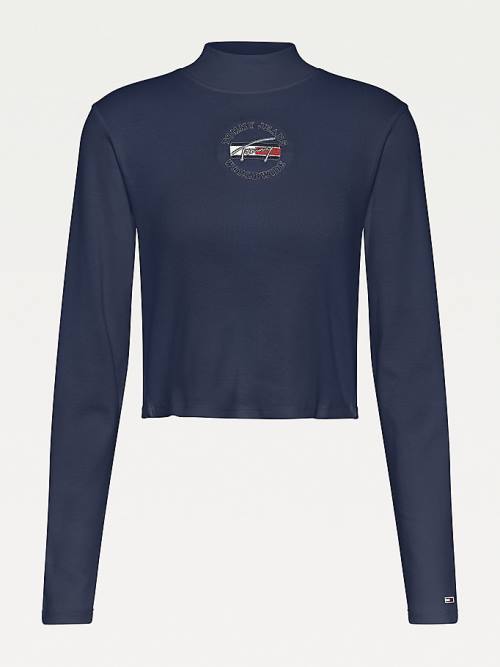 Tommy Hilfiger Cropped Fit Long Sleeve Tişört Kadın Mavi | TH354ENB