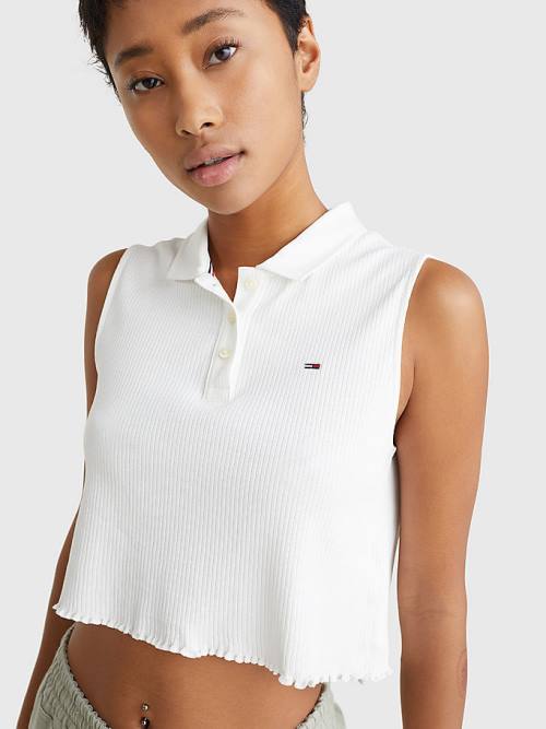 Tommy Hilfiger Cropped Kolsuz Rib Polo Yaka Tişört Kadın Beyaz | TH965UQI