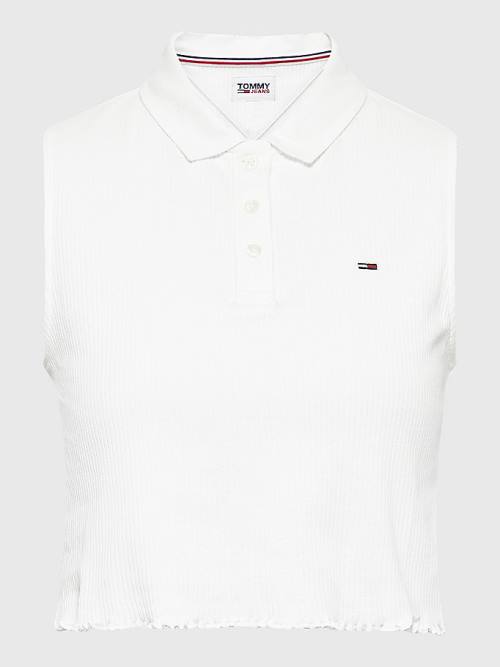 Tommy Hilfiger Cropped Kolsuz Rib Polo Yaka Tişört Kadın Beyaz | TH965UQI