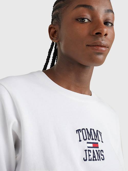 Tommy Hilfiger Cropped Logo Long Sleeve Tişört Kadın Beyaz | TH624BMG