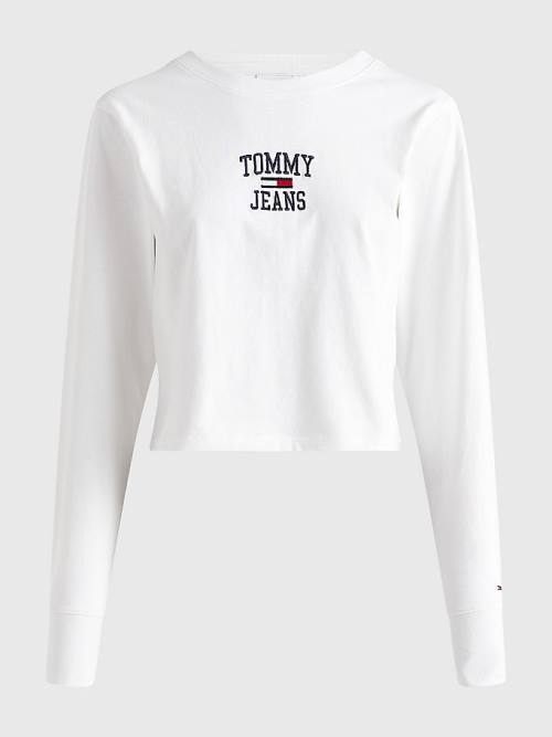 Tommy Hilfiger Cropped Logo Long Sleeve Tişört Kadın Beyaz | TH624BMG