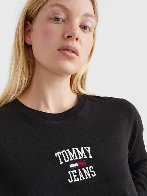 Tommy Hilfiger Cropped Logo Long Sleeve Tişört Kadın Siyah | TH718BDL